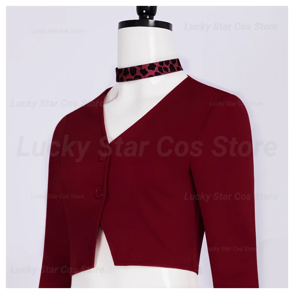 Silent Hill Maria Nurse Cosplay Costume - Red Leopard Skirt Set with Choker & Belt 3