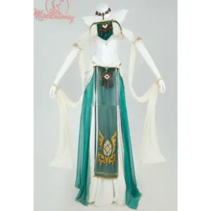 Princess Zelda Derivative Sexy Dance Lingerie Costume - Green Sheer Skirt Top with Headpiece & Necklace 4