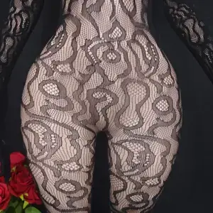 Leopard Lace Fishnet Bodystocking - Deep Open Back Long Sleeve Sheer Bodysuit 6