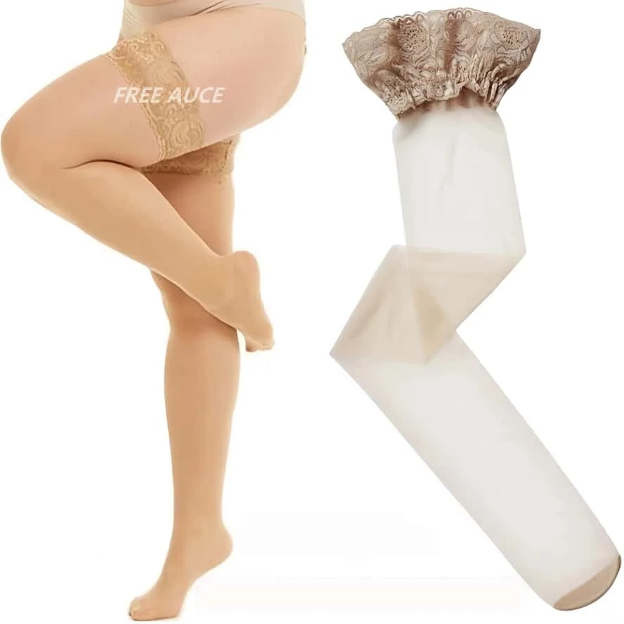 Plus Size Lace Thigh High Stockings - Oversized Black Sheer Fishnet Over-Knee Socks for Curvy Women 3