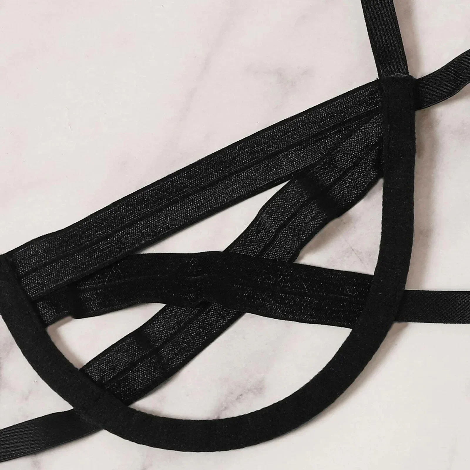 Amnesia Bondage Hollow-Out Strappy Lingerie Set - Black/Burgundy Cage Bralette & Thong - Extreme Sexy BDSM Erotic Underwear 3