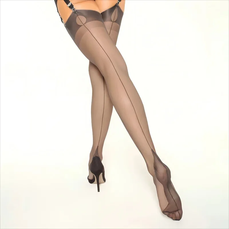 8D Luxury Back-Seam Thigh-High Stockings - Ultra-Sheer 80% Polyamide Elegant Hosiery (Black/Nude/White) 5