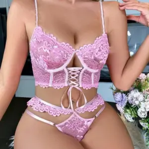 Lace-Up Corset Lingerie Set – Sexy Bustier Bra and Thong 4