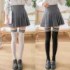 Lolita Thigh-High Socks – Solid Color Over-Knee Tights Black/White 1