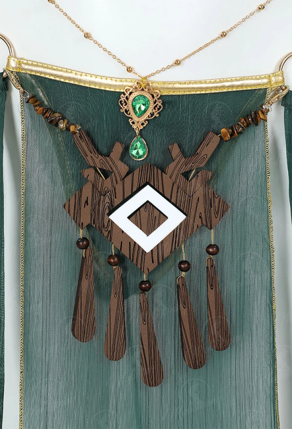 Princess Zelda Derivative Sexy Dance Lingerie Costume - Green Sheer Skirt Top with Headpiece & Necklace 5