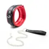Red & Black Leather Bondage Collar – Thick Sponge Padding + Metal Chain Leash Ring, Light to Medium BDSM Restraint Collar 3