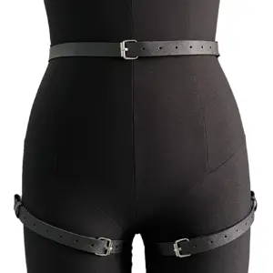 Leather Thigh & Hip Harness Garter Belt – Multi Metal Ring Cross Design, Sexy Leg & Butt Restraint, BDSM Erotic Thigh Accessory 6