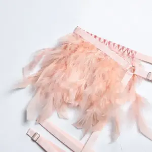 Feather Transparent Lingerie Set - Pink Chain Lace Bra & Thong - Luxury Sexy Angel Feather Exotic Underwear 4