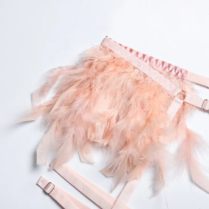 Feather Transparent Lingerie Set - Pink Chain Lace Bra & Thong - Luxury Sexy Angel Feather Exotic Underwear 4