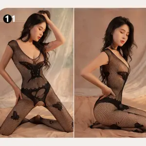 High Waist Fishnet Open Crotch Bodystocking – Sheer Sexy Long Leg Teddy 5