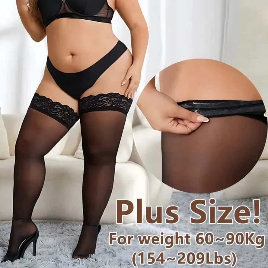 Plus Size Lace Thigh High Stockings - Oversized Black Sheer Fishnet Over-Knee Socks for Curvy Women 5