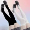 Solid Color Thigh-High Lolita Socks – Black/White Over-Knee Tights 1