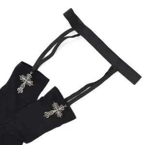 Gothic Cross Suspender Thigh-High Stockings - Adjustable Garter with Charm Over-Knee Socks (Black/White) 5