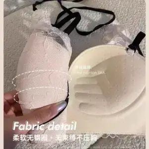 YueYue Luna · Lace Halter Neck Bralette - Wireless Gathering Bra with Velvet Bow 4