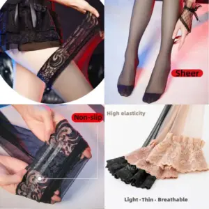 Plus Size Lace Top Thigh High Stockings - Sexy Sheer Over-Knee Socks with Silicone Anti-Slip for Curvy Women 5