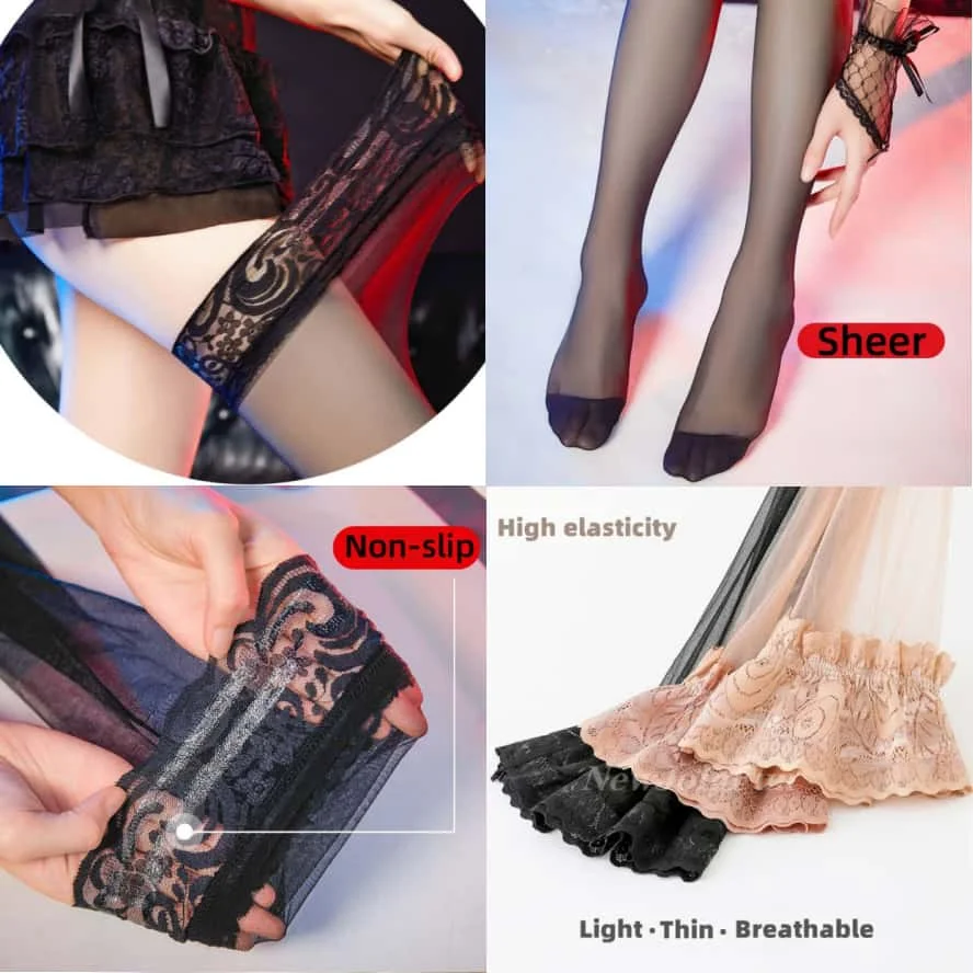 Plus Size Lace Top Thigh High Stockings - Sexy Sheer Over-Knee Socks with Silicone Anti-Slip for Curvy Women 5
