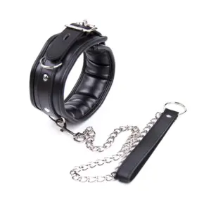Leather Bondage Kit – Collar + Handcuffs + Short Chain + Leash, 4-Piece Set, BDSM Couples Light-Medium Restraint Set 3
