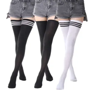 Striped Over-the-Knee Thigh-High Stockings - Classic Black & White Long Tube Socks for Women (Multi-Style) 3