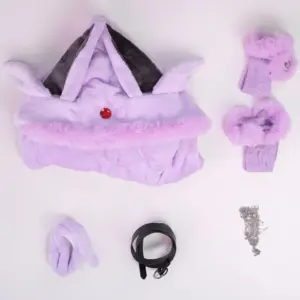 Mobbunny Espeon Inspired Hooded Plush Bodysuit Cosplay - Purple Fluffy Jumpsuit with Tail & Ears 6