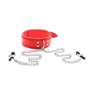 leather choker with nipple clamp chain metal chain linked breast clips couples light bondage accessory adjustable collar 5