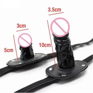 Leather Silicone Oral Dildo Gag – Lockable Penis Ball Gag with Adjustable Strap, Couples BDSM Restraint Toy 6