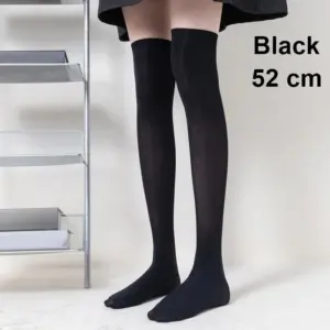 Solid Color Thigh-High Lolita Socks – Black/White Over-Knee Tights 5