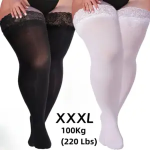 Plus Size Lace Top Thigh High Stockings - Sexy Sheer Over-Knee Socks with Silicone Anti-Slip for Curvy Women 1
