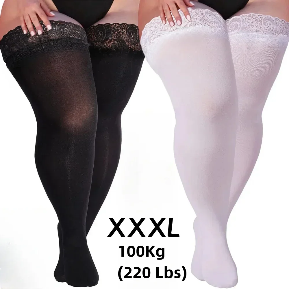 Plus Size Lace Top Thigh High Stockings - Sexy Sheer Over-Knee Socks with Silicone Anti-Slip for Curvy Women 1