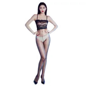 Lace Strapless Open Crotch Bodystocking – Ultra-Thin Glossy Sheer Teddy 5
