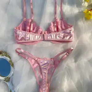 Pink Fairy Embroidery Lingerie Set - Satin Push-Up Bra & Thong with Sheer Lace 2