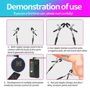 Electric Shock & Vibration Nipple Clamps – Multi-Mode Pulse Stimulator, Remote Control Breast / Clit / Labia Toy 4