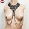 Lace Choker with Multi-Layer Breast Chain & Nipple Clamps – Black Gothic Palace Style Body Chain, Sexy Chest Harness Jewelry 2