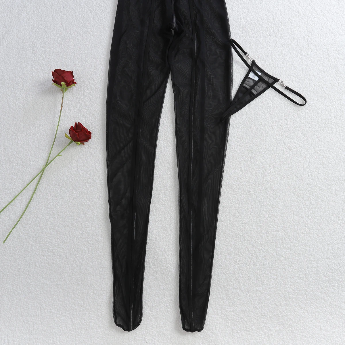 Plus Size Striped Halter Sheer Bodysuit – Sexy Backless Mesh Lingerie Jumpsuit 18 1384256181