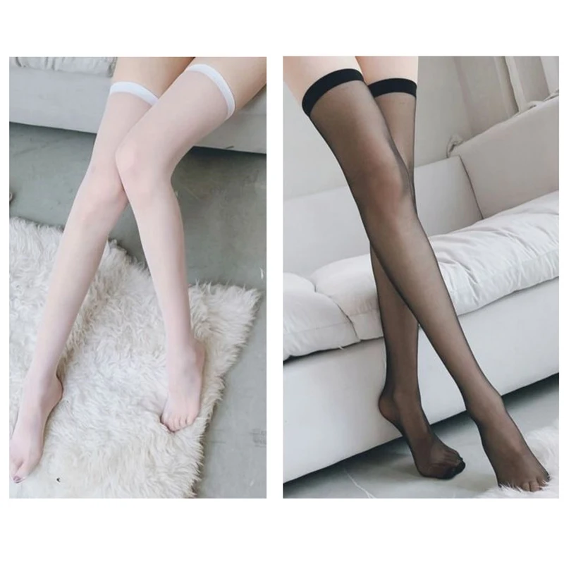 Ultra Thin Sheer Thigh High Stockings – Black White Lolita Socks 13 2114441707