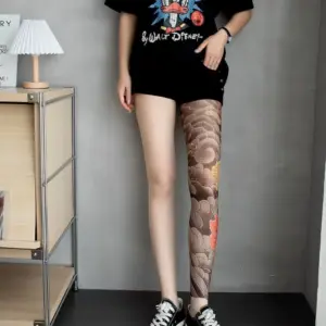 Sexy Fake Tattoo Peony Mesh Tights – Sheer Printed Pantyhose 5