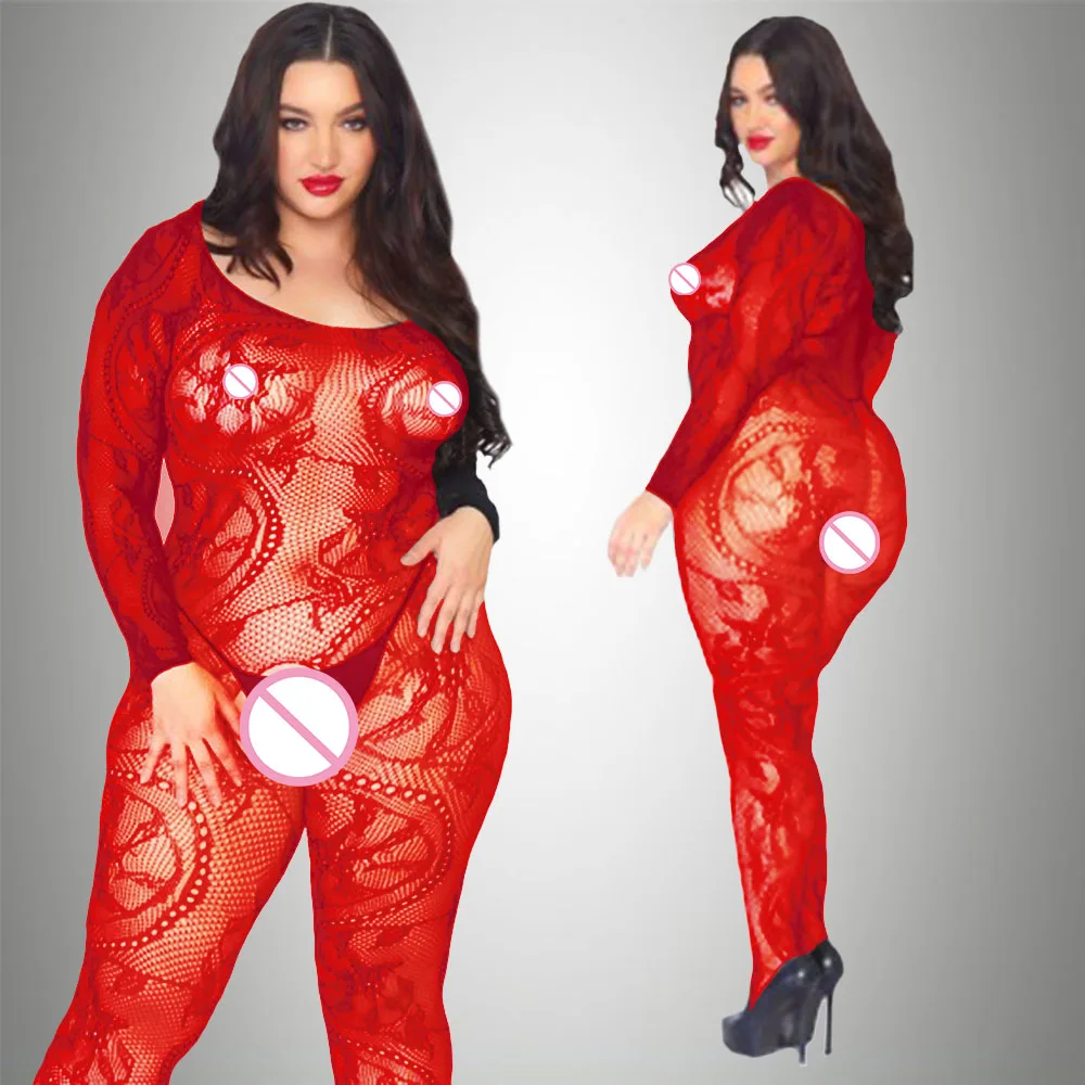 Plus Size Snake Pattern Fishnet Bodystocking – Sexy Long Sleeve Mesh Lingerie for Curvy Women 4 Plus Size Snake Pattern Fishnet Bodystocking – Sexy Long Sleeve Mesh Lingerie for Curvy Women 3