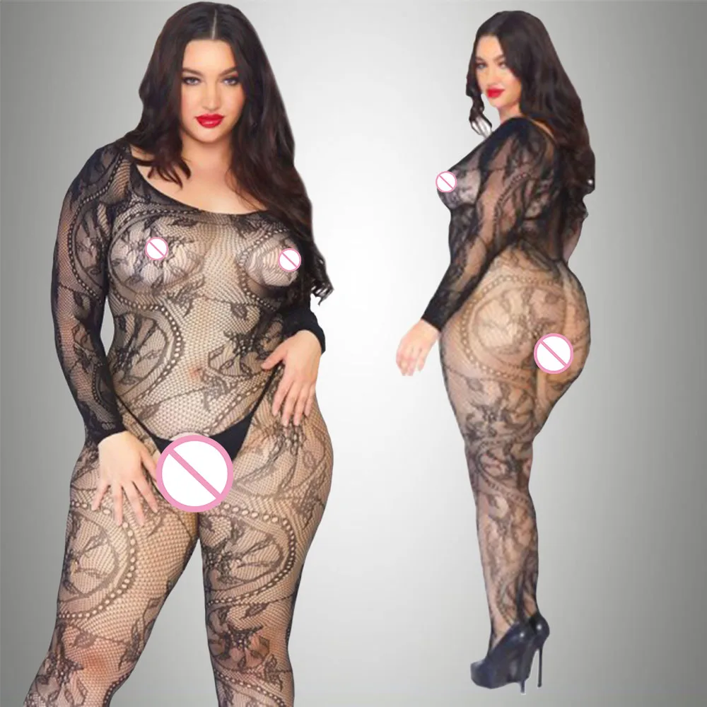 Plus Size Snake Pattern Fishnet Bodystocking – Sexy Long Sleeve Mesh Lingerie for Curvy Women 2 Plus Size Snake Pattern Fishnet Bodystocking – Sexy Long Sleeve Mesh Lingerie for Curvy Women 1
