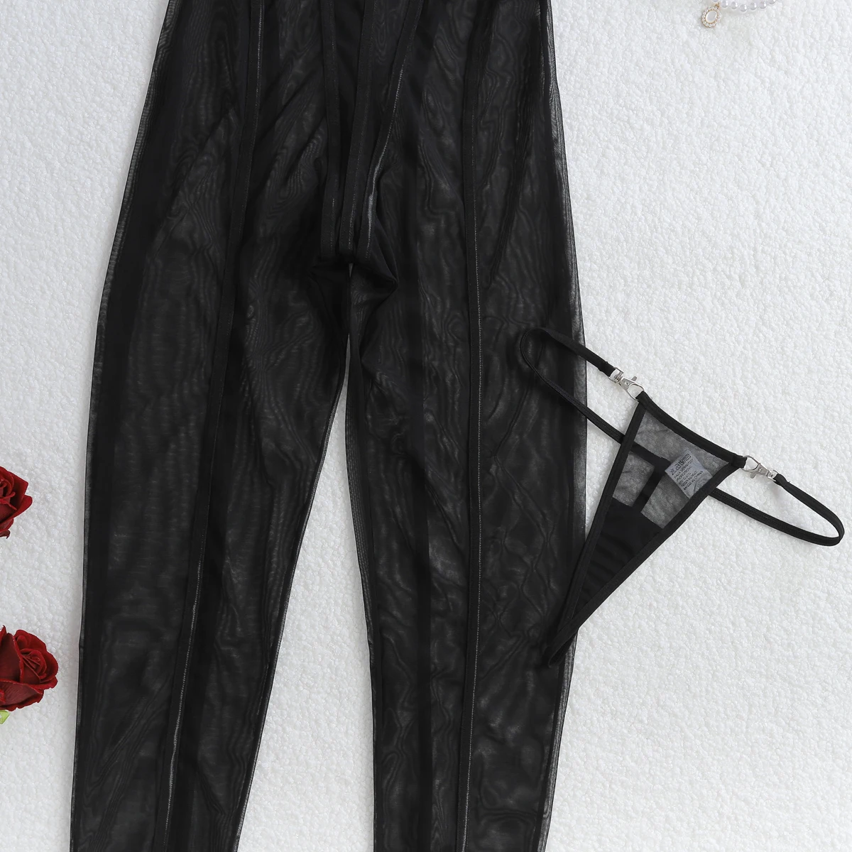 Plus Size Striped Halter Sheer Bodysuit – Sexy Backless Mesh Lingerie Jumpsuit 14 377513717